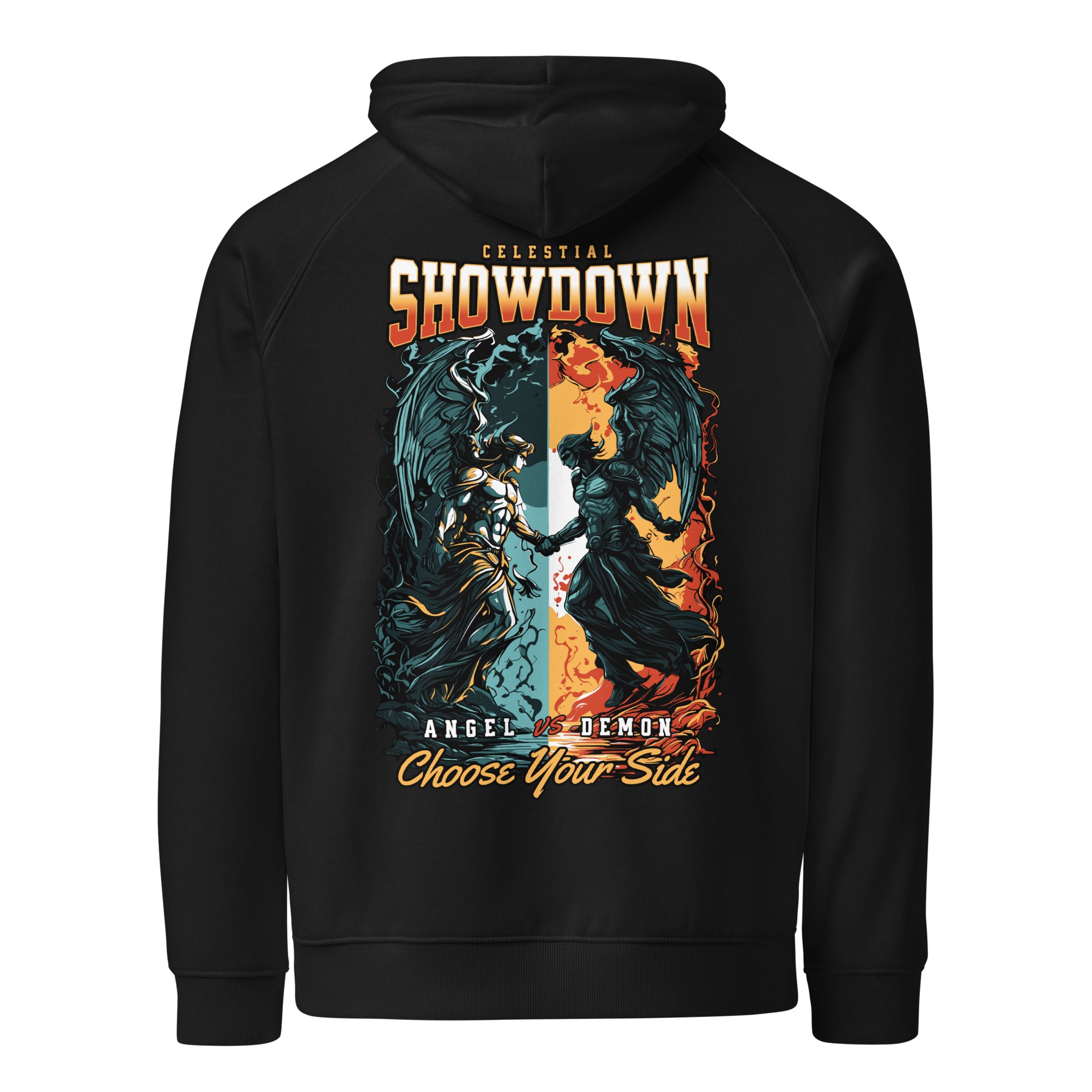 Celestial Showdown – Unisex Eco Raglan Hoodie