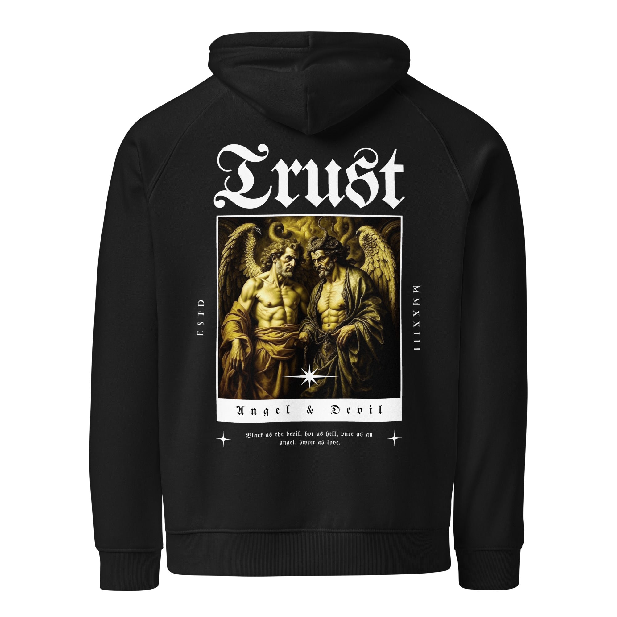 Trust – Angel & Devil Unisex Eco Raglan Hoodie