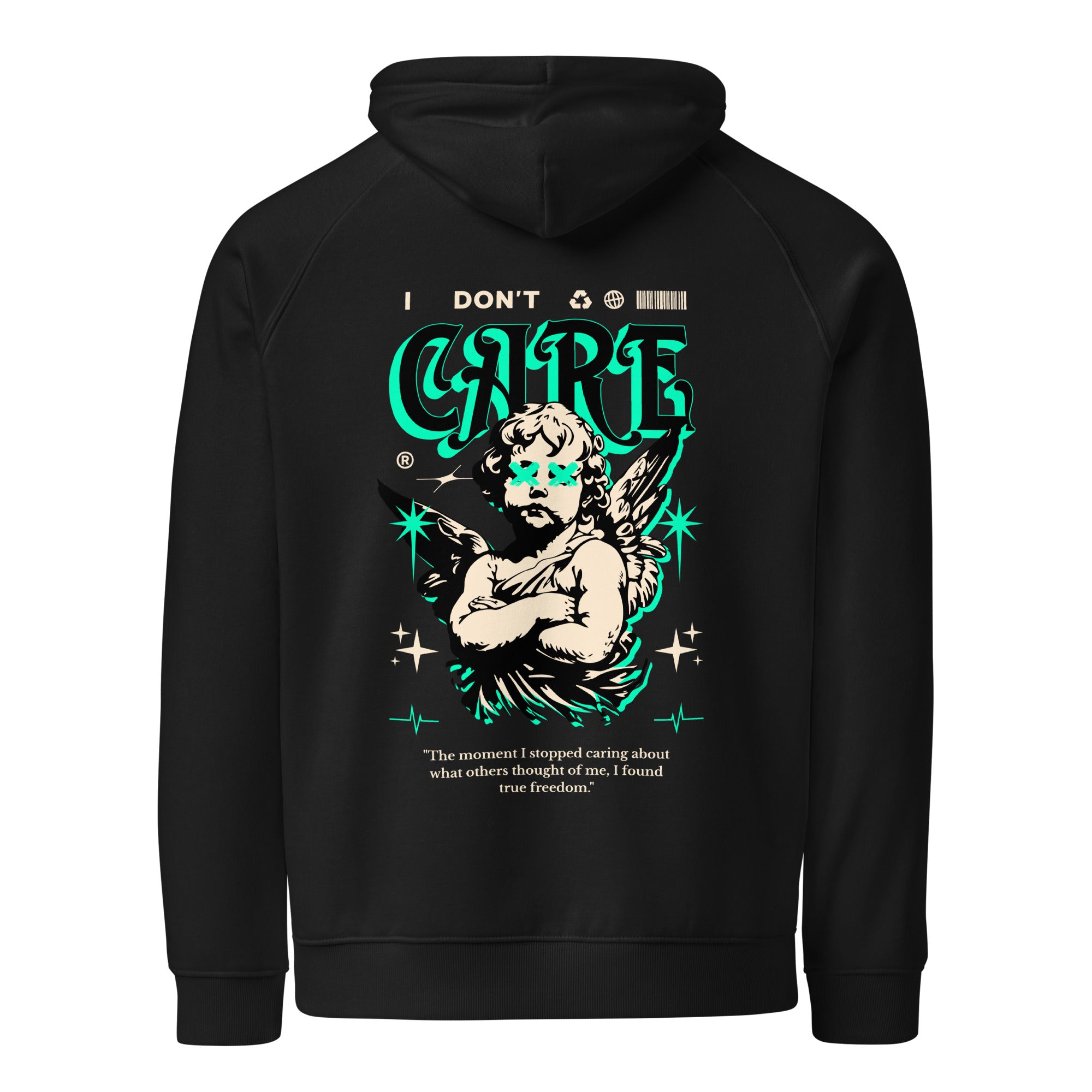 I Don’t Care – Unisex Eco Raglan Hoodie