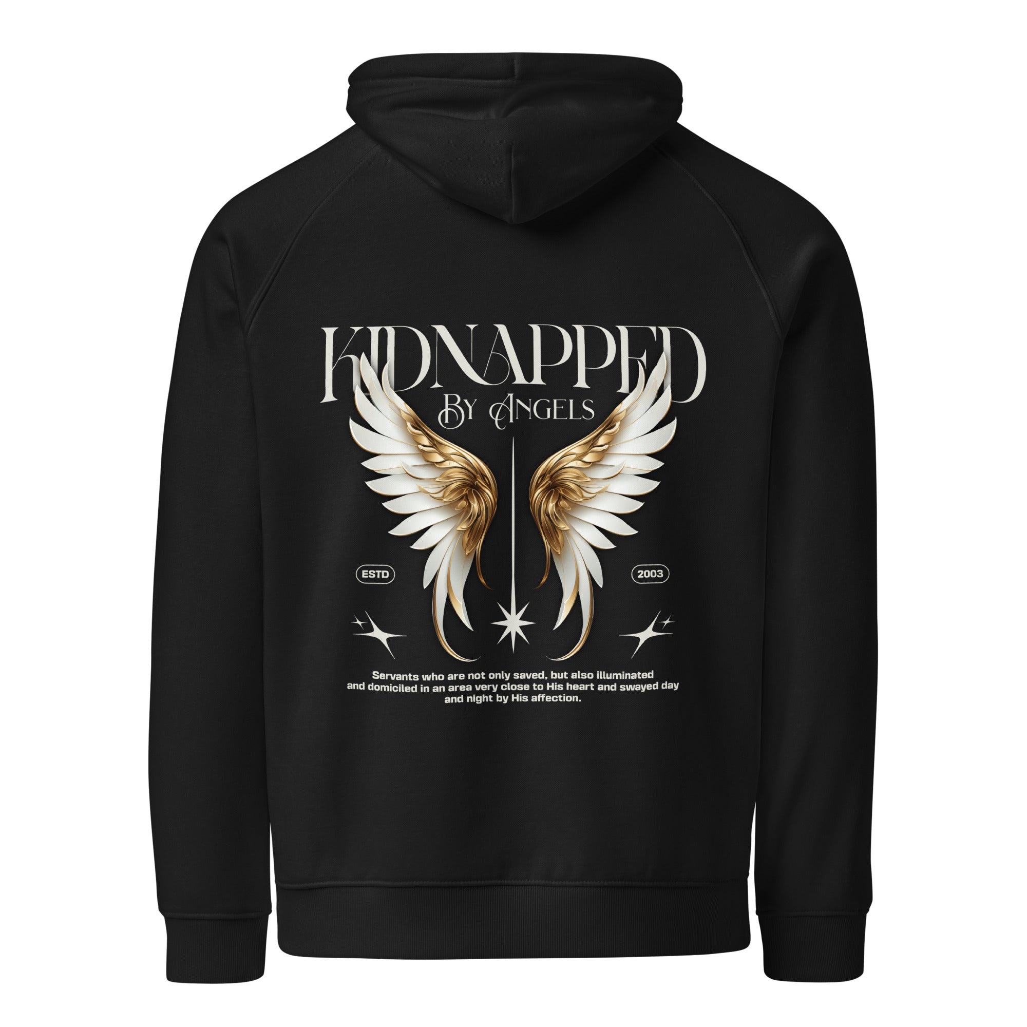 Kidnapped by Angels – Unisex Eco Raglan Hoodie