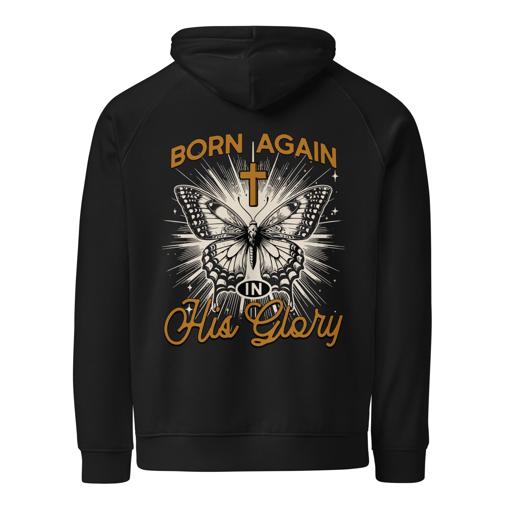 Unisex Eco Raglan Hoodie – Born Again in His Glory
