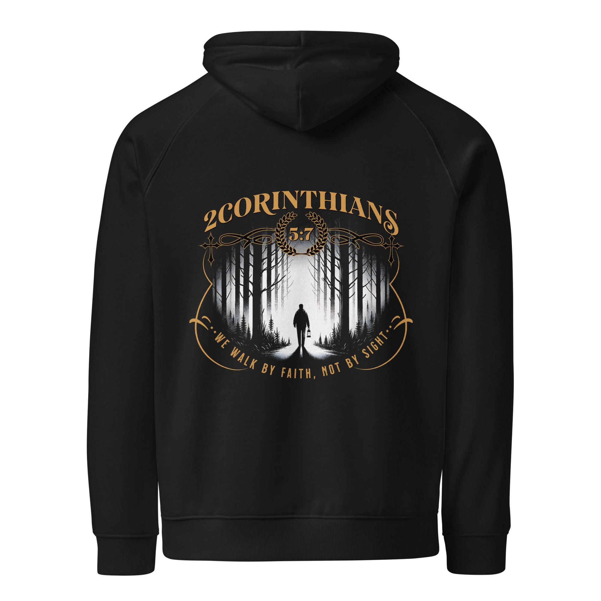 Unisex Eco Raglan Hoodie – 2 Corinthians 5:7: Walk by Faith