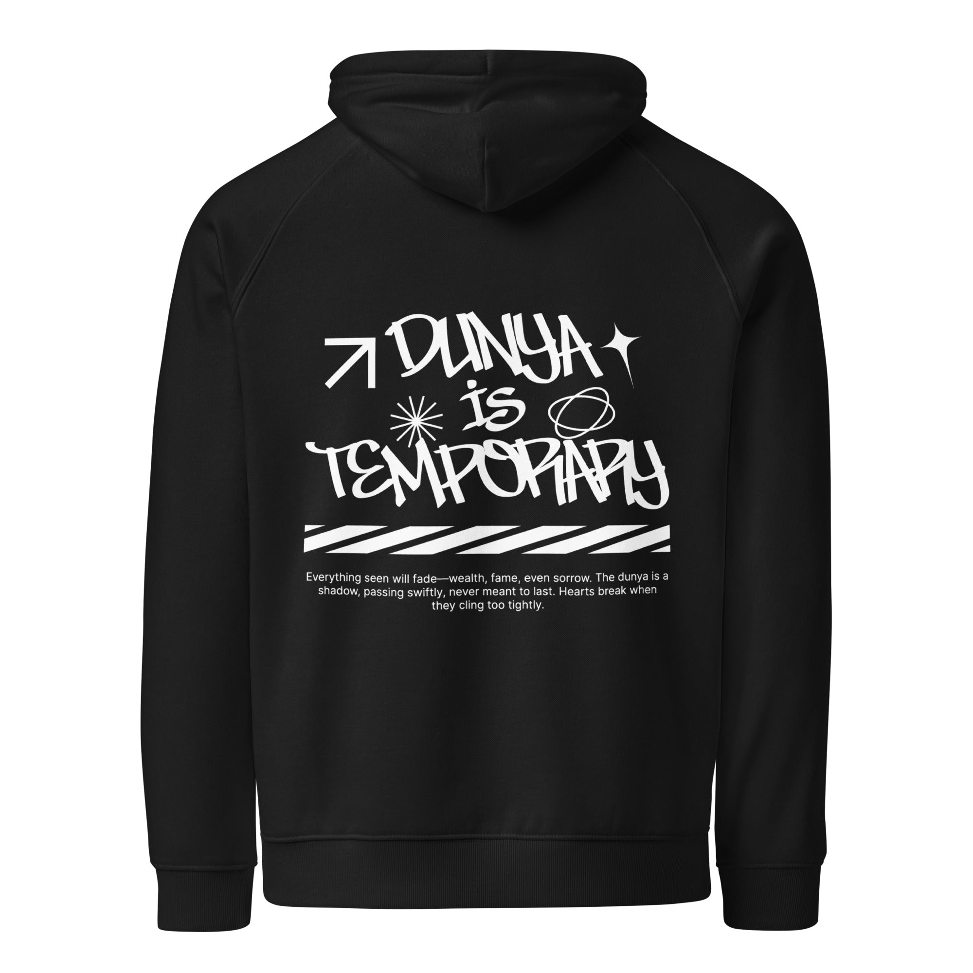 Unisex Eco Raglan Hoodie – Dunya is Temporary (Islam Collection)